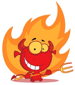 acclaim clipart: a valentines devil smiling and holding a pitchfork