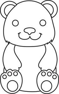 smiling teddy bear in black and white line art